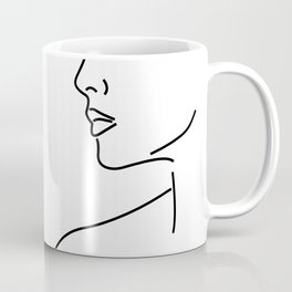 Minimalist Female Line Drawing Coffee Mug | Homedecor, Walldecor, Graphicdesign, Facedrawing, Moderndecor, Minimalistwomanart, Minimalwomanface, Outlineprint, Femaleportrait, Abstractfeminine 