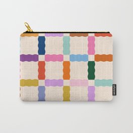 Thick Squiggly Grid (Cream BG) Carry-All Pouch | Digital, Vector, Chunky, Mod, Easy, Colorful, Bright, Rainbow, Pattern, Kromorebistudio 