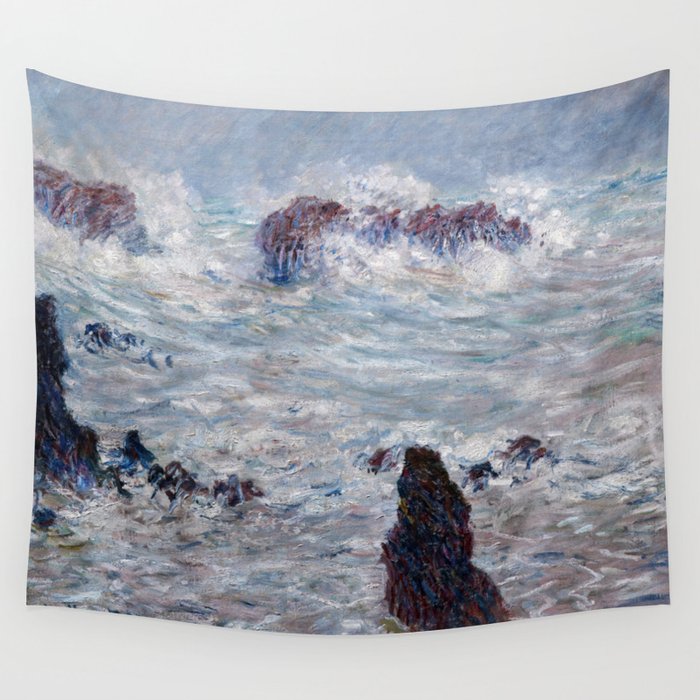 Claude Monet - Storm off the Belle-Ile Coast Wall Tapestry by Painting Artwork  Society6