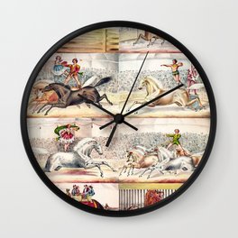 1875 Montage of Traveling America Circus Acts Posters Wall Clock | Horsetricks, Curated, Carnival, Graphicdesign, Circusacts, Vintage, Horse, Girls, Bedroom, Circus 