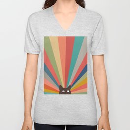 Cat Landscape 48 V Neck T Shirt | Drawing, Colours, Ray, Sunshine, Light, Catplanet, Curated, Minimal, Catland, Cat 