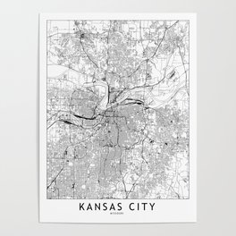 Kansas City White Map Poster