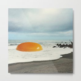 Beach Egg - Sunny side up breakfast Metal Print | Yolk, Waves, Easter, Friedeggs, Breakfast, Egg, Collage Art, Food, Sunny Side Up, Yellow 