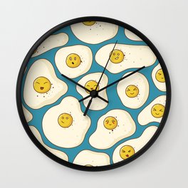 Kawaii Fried Eggs Pattern Wall Clock | Cute, Adorable, Breakfast, Graphicdesign, Kawaii, Funny, Repeat, Food, Happy, Friedegg 