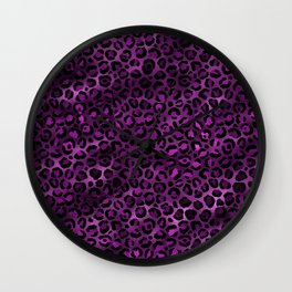 Purple and Gold Leopard Animal Print 03 Wall Clock | Snowleopard, Leopardskin, Cheetahprint, Trendyleopardprint, Graphicdesign, Leopardtexture, Cheetahfur, Cheetahpattern, Leopardpattern, Jaguarprint 