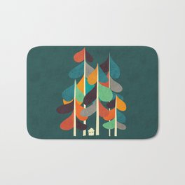 Cabin in the woods Badematte | Vintage, Illustration, Cubism, Nature, Painting, Tree, House, Geometric, Curated, Colorful 
