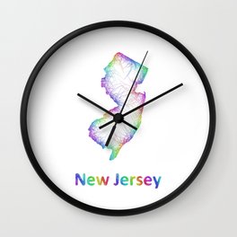 Rainbow New Jersey map Wall Clock | Typography, Landscape, Political, Love 