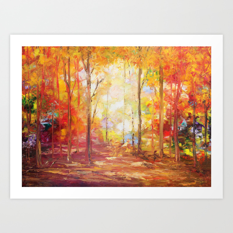 Fall Forest Original Oil Painting Landscape Abstract Yellow