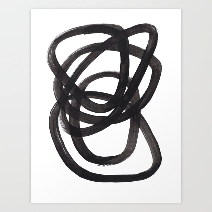 Black And White Minimalist Mid Century Abstract Ink Art Circle