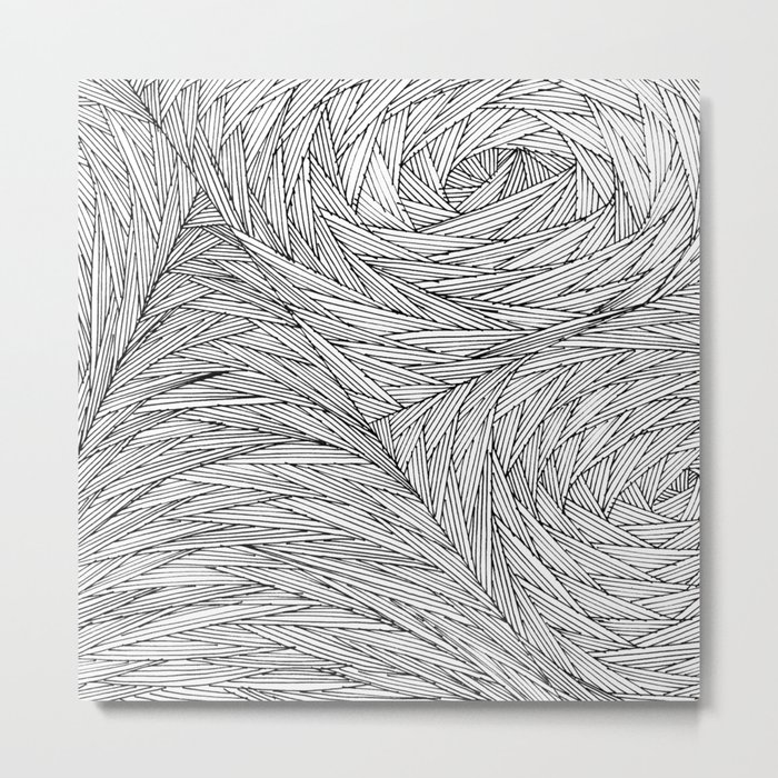 Abstract Black And White Lines Pattern Drawing Metal Print By