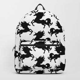 Simple Black Unicorn Backpack | Rare, Equine, Charger, Silhouette, Legendary, Fantasy, White, Legend, Mythical, Blackandwhite 