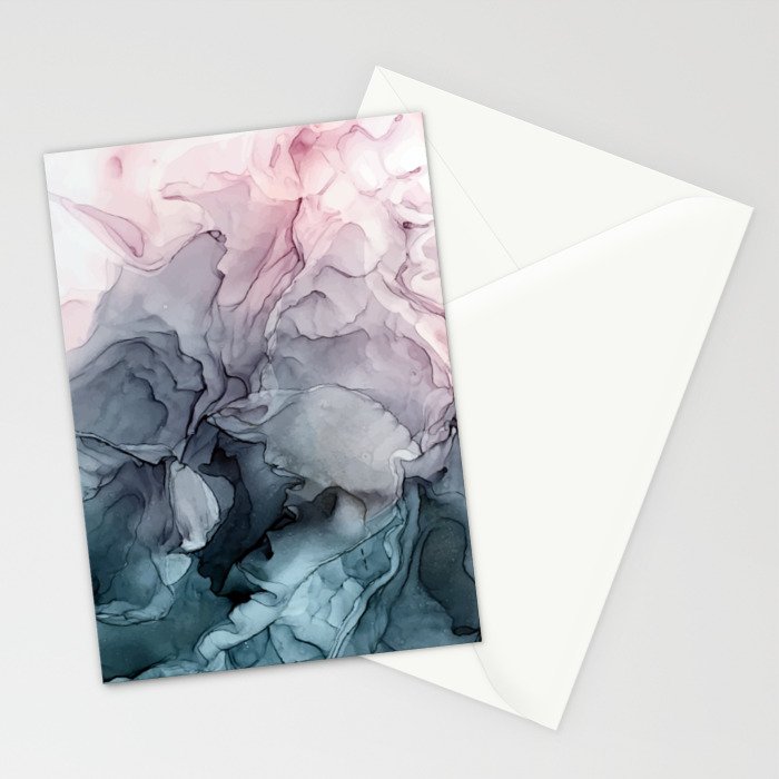 Blush And Payne S Grey Flowing Abstract Painting Stationery Cards