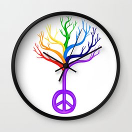 Rainbow Peace Sign Tree Wall Clock