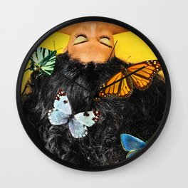 Hair Wall Clock | Retro, Beauty, Popart, Butterflies, Curated, Woman, Collage, Hair, Vintage, Butterfly 