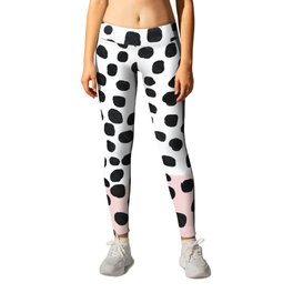 Black Dots Pink Background Leggings | Blackandwhitedots, Digital, Abstract, In, Pink, Black And White, Modern, Graphicdesign, Dots, Watercolor 