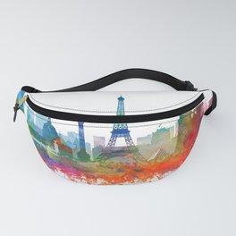 Paris City Skyline Watercolor by Zouzounio Art Fanny Pack
