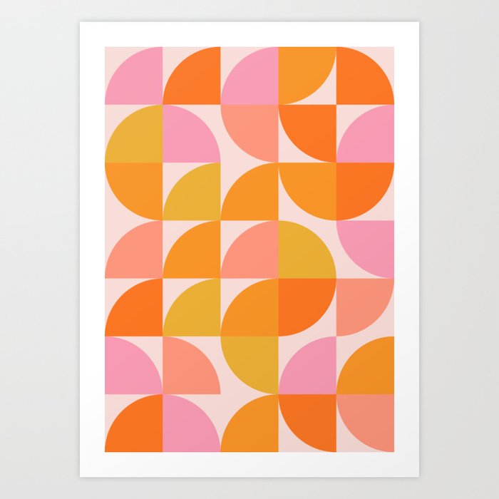 Mid Century Mod Geometry in Pink and Orange Art Print