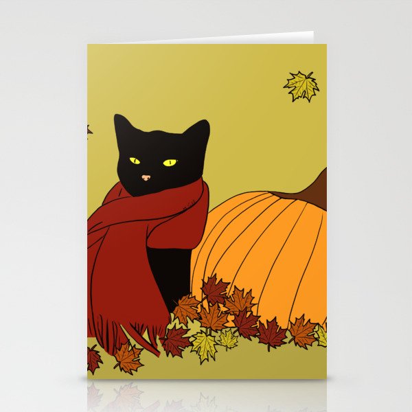 Cascade The Black Cat In Red Scarf With Pumpkin - Fall Stationery Cards | Drawing, Black-cat-fall, Black-cat-fall-decor, Cat-fall-decor, Cat-with-pumpkin, Cat-and-pumpkin, Cat-with-scarf, Cat-with-red-scarf, Melinda-todd, Porch-fall-decor
