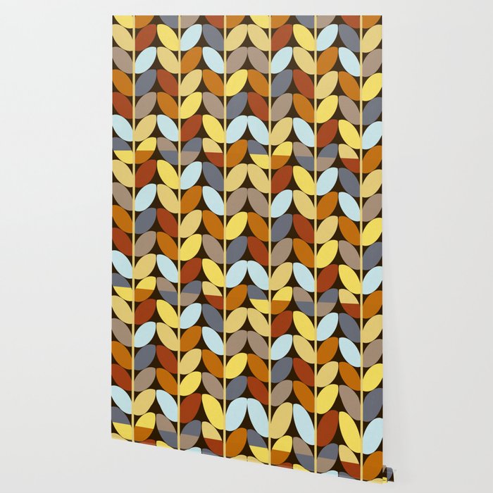 Retro 70s Color Palette Leaf Pattern Wallpaper By Alisagal Society6