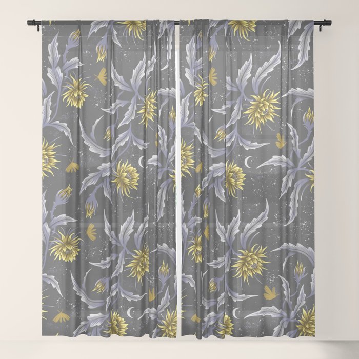 Queen Of The Night Grey Yellow Sheer Curtain By Andreaalice Society6