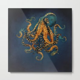 Underwater Dream IV Metal Print | Water, Ocean, Digital, Gold, Blue, Watercolor, Navy, Sea, Abstract, Contemporary 
