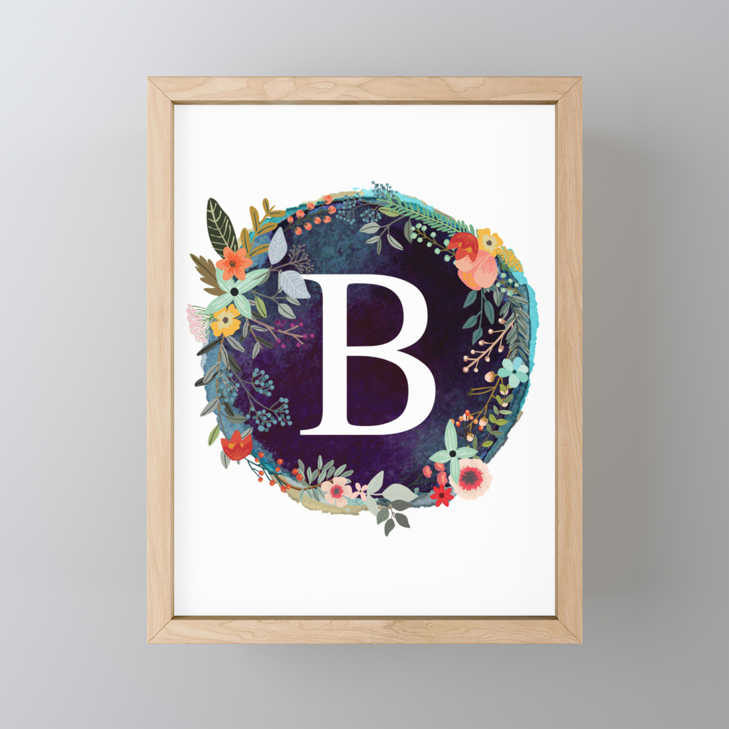 Personalized Monogram Initial Letter B Floral Wreath Artwork Framed Mini Art Print By Aba2life Society6