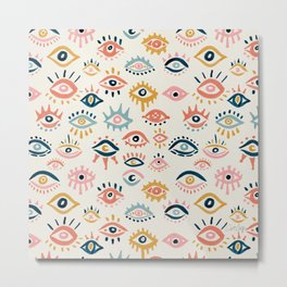 Mystic Eyes – Primary Palette Metal Print | Evileye, Modern, Gold, Painting, Egyptian, Moroccan, Mint, Hamsa, Evil, Eyelash 