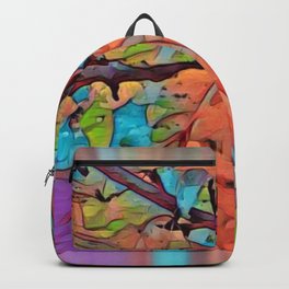 Fluorescent Crayon Colored  Fall Leaves Art Print with Edging Backpack | Fallfoliage, Brightpurple, Skyblue, Brightyellow, Abstractrealism, Leaves, Orangeleaves, Nature, Fluorescentcolors, Photo 