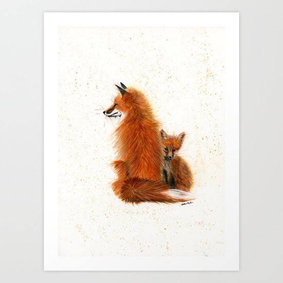Fox Mama and Kit - animal watercolor painting of fox mother and baby Art  Print by Muskoka Fox Designs | Society6