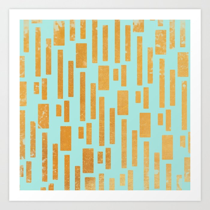 Abstract Bamboo Turquoise Gold Mid Century Art Print By Anutu