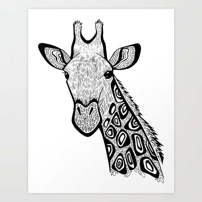 Curious Giraffe Zentangle Abstract Doodle Art Print By