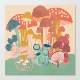 Mushroom Family Canvas Print | Naturescene, Digital, Outdoors, Shrooms, Artprint, Psychedelic, Drawing, Mushroomart, Colorfulart, Mushroo 