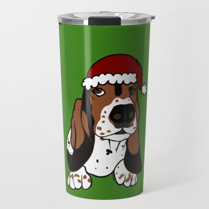 A Basset Full of Christmas Travel Mug | Drawing, Digital, Basset-hound, Bassets, Basset-christmas, Christmas-gifts, Basset-mugs, Basset-gifts, Basset-blanket, Basset-shirts
