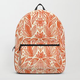 Rococo Peachy Orange Art Deco  Backpack | Leaf, Blod, Artdecoleaves, Pattern, Graphicleaves, Artdecor, Textiledesign, Artnouveau, Demask, Orangeleaves 