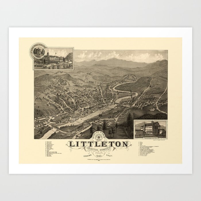 Map Of Littleton 1883 Art Print by Vintage Maps & Prints Society6