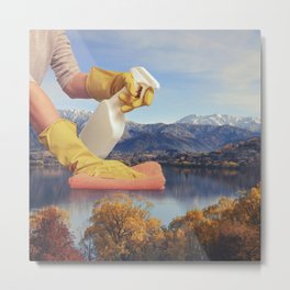 Deep clean lake Metal Print | Love Nature, Keep Clean, Vertigo Artography, Winter, Cleaning, Reflection, Yellow, Hands Gloves, Hygiene, Mirror 