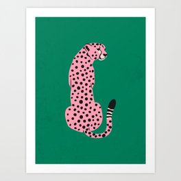 The Stare: Pink Cheetah Edition Art Print | Tiger, Cat, Forest, Modern, Retro, Midcentury, Green, Cheetah, Tropical, Jungle 