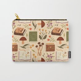 Bookish Forest Carry-All Pouch | Woodland, Botanical, Pattern, Drawing, Nature, Books, Forest, Flowers, Plants, Mushrooms 