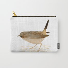 Watercolor house wren Carry-All Pouch | Bird, Brown, Animal, Painting, Character, Folk, Earthycolors, Outdoors, Neutral, Wren 