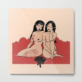 Girls Love 09 Metal Print | Retro, Curated, Drawing, Lesbianlove, Digital, Queergirls, Wlw, Vintage, Midcentury, Vintagegirls 