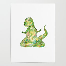 T-rex yoga dinosaur painting watercolour Poster