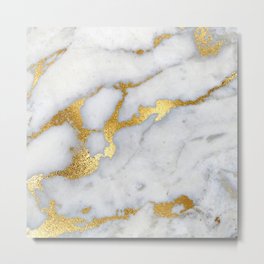 White and Gray Marble and Gold Metal foil Glitter Effect Metal Print | Granite, Stone, Sparkle, Marble, Geode, Agate, Gem, Sparkly, Luxury, Girly 