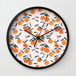 Clementines Wall Clock | Pink, Pattern, Clementine, Painting, Curated, Oranges, Orange, Food, Gouachepainting, Peach 