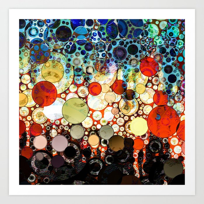 Contemporary Blue Orange Bubble Abstract Art Print By