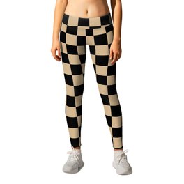 Black and Tan Brown Checkerboard Leggings | Tancheckered, Browncheckered, Squares, Checkerboard, Tanbrowncheckered, Checkered, Blackcheckered, Pattern, Black, Graphicdesign 