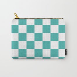 Checkered - White and Verdigris Carry-All Pouch | Squares, Other, Figurative, Checkerboard, Cyancheckered, Checkered, Verdigris, Pattern, Cyan, Whitecheckered 