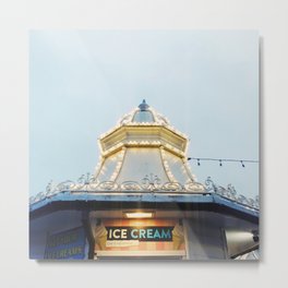 Winter Pier Metal Print | English, Architecture, Curated, Grey, Icecream, Photo, Seaside, Blue, Color, Yellow 