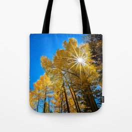 THE AUTUMN SUN COLORADO ASPEN TREE FALL LANDSCAPE  Tote Bag