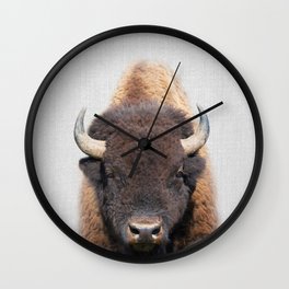 Buffalo - Colorful Wall Clock | Landscape, Wildlife, Cute, Color, Bison, Buffalo, Photo, Portrait, Wild, Vintage 