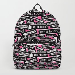 New York City Street Signs Typographic Pattern Backpack | Nyc, New York City, Black And White, Street, Fifth Ave, Big Apple, Wall Street, New Yorker, Manhattan, Sign 
